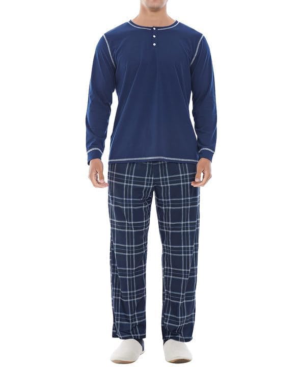Yoimira Men's Soft Pajama Set with Pockets - Comfortable Sleepwear for Home & Lounge