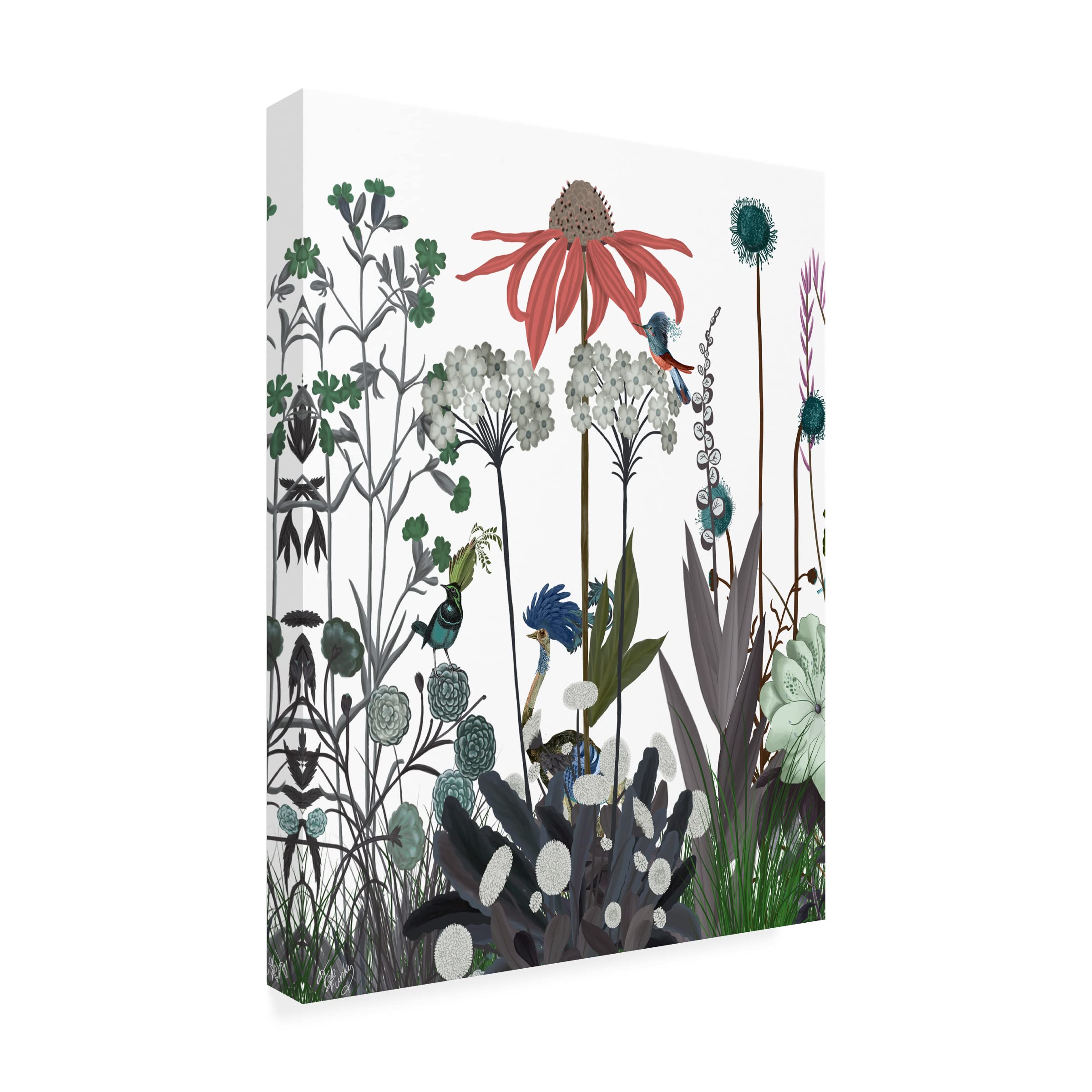 Wildflower Bloom Ostrich Canvas Wall Art Print by Fab Funky - Modern Home Decor for Living Room, Bedroom & Office