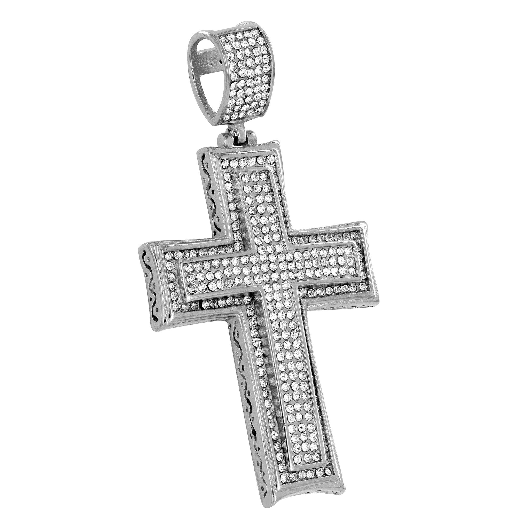 Stainless Steel White Cross Pendant for Men with Simulated Diamonds - Customizable Religious Jewelry Gift for Baptism, Confirmation & Everyday Wear