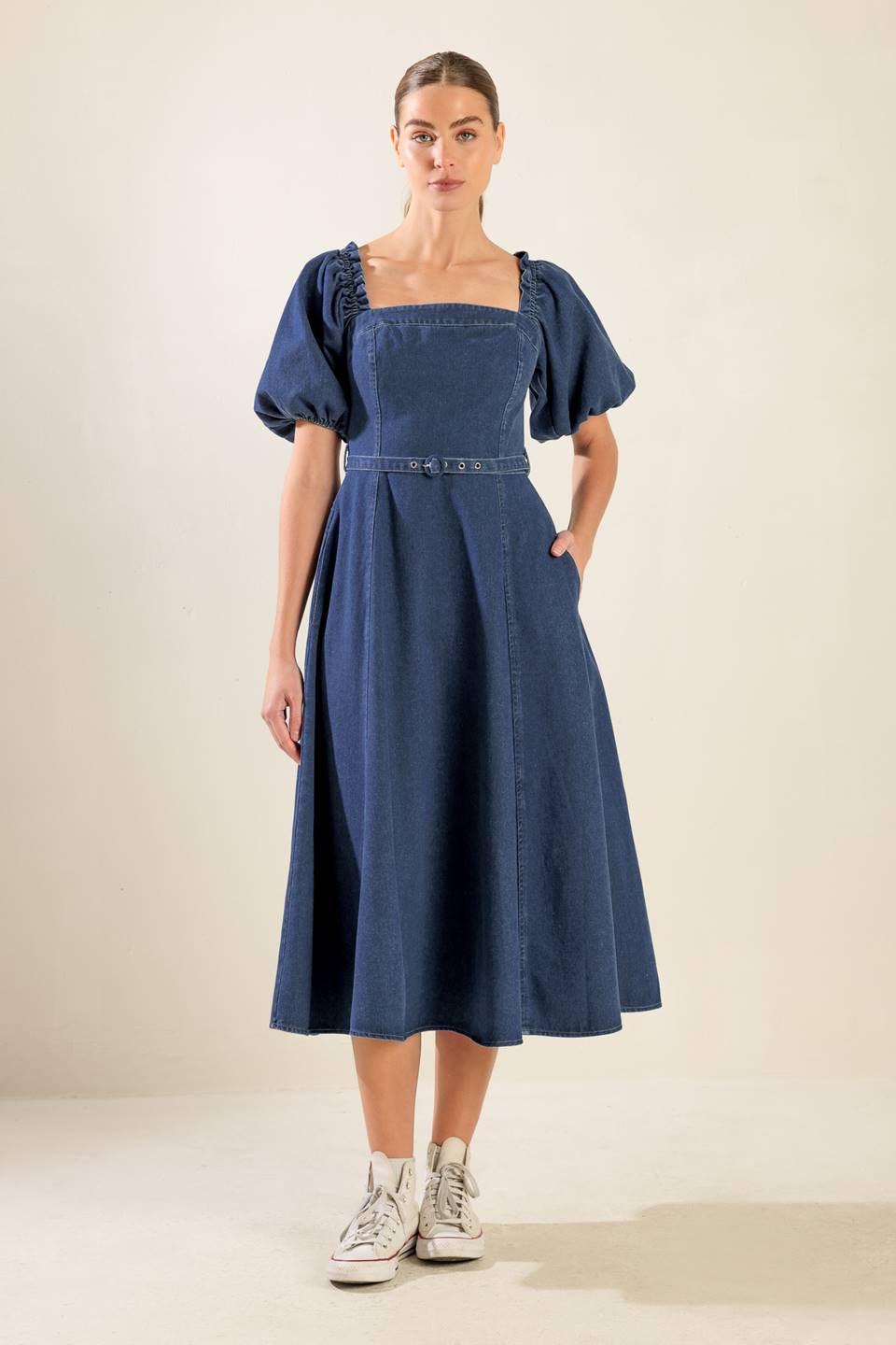 Stylish Denim Midi Dress for Women | Trendy All Spruced Up Design | Perfect for Casual Outings, Date Nights & Office Wear