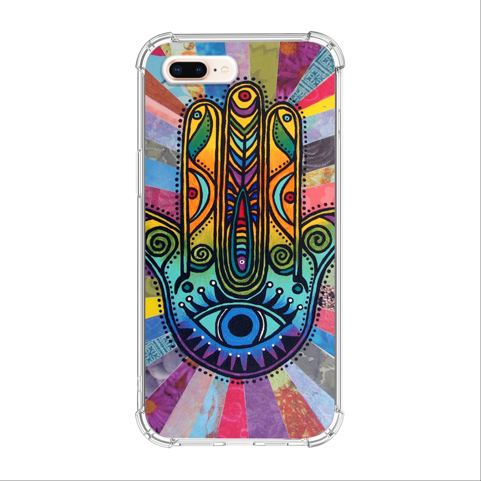 Shockproof Clear Bumper Case for iPhone 7 Plus/8 Plus (5.5-Inch) - Hamsa Hand Design Rugged Corner Protection | Perfect for Outdoor Activities, Travel & Daily Use
