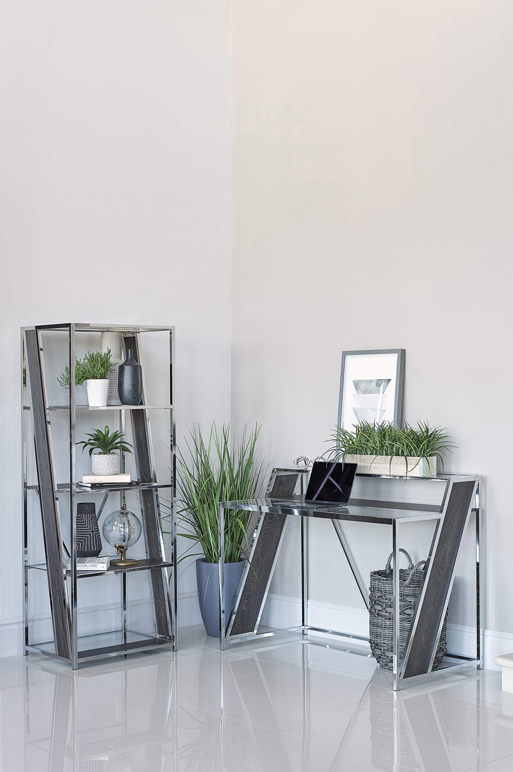 Coaster Furniture Alamosa Glass Top Chrome and Clear Writing Desk 805541 - Modern Home Office Desk for Small Spaces, Work From Home & Study
