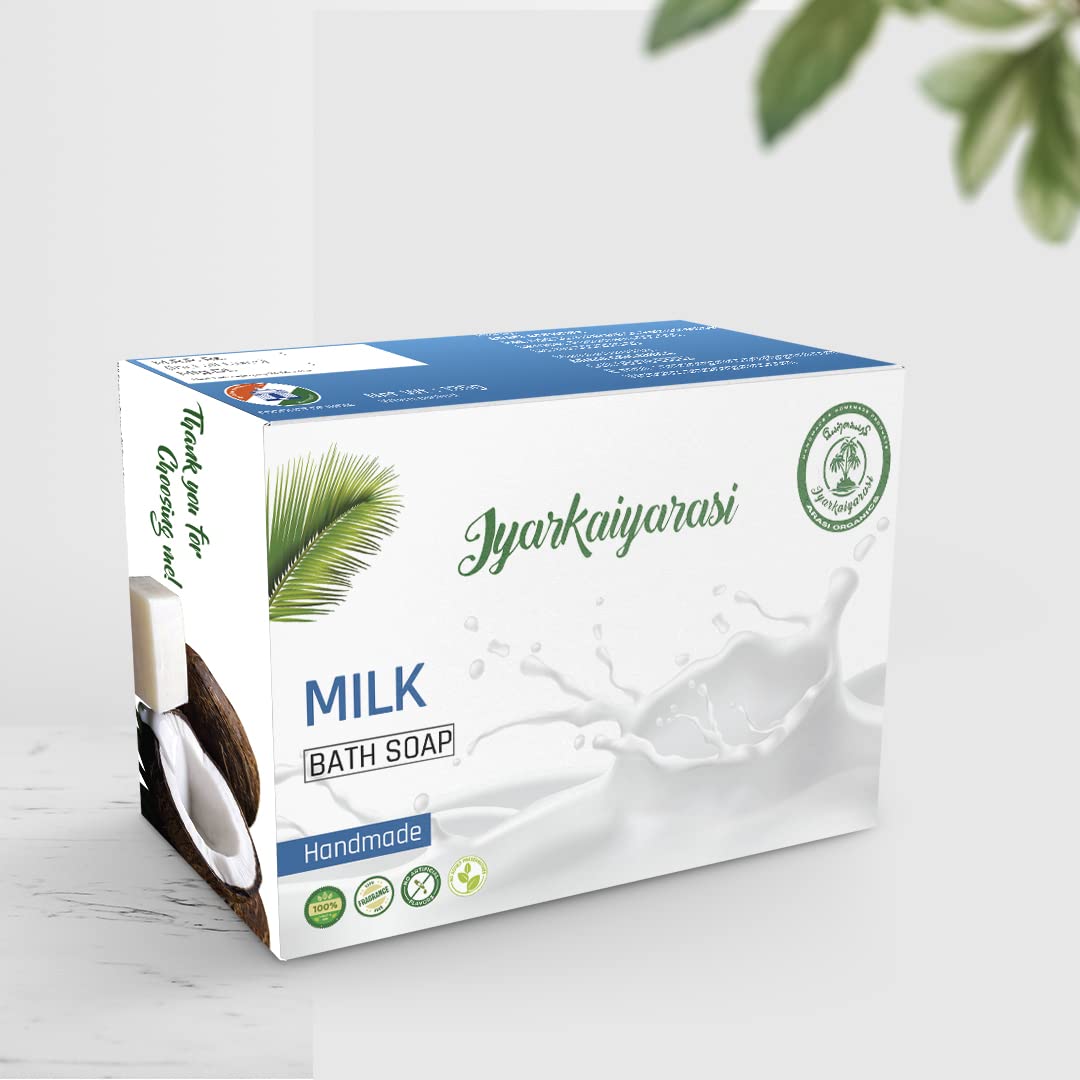 Iyarkaiyarasi Pure Coconut Oil & Cow Milk Soap - Fragrance Free, Vegan, Chemical Free for All Skin Types | Premium Herbal Bath Soap (130g Each, Pack of 2) for Sensitive Skin & Daily Moisturizing