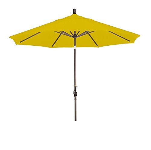 9 ft. Round Aluminum Patio Umbrella with Push Button Tilt & Bronze Pole - Sunbrella Sunflower Fabric for Outdoor Dining, Poolside, and Garden Shade