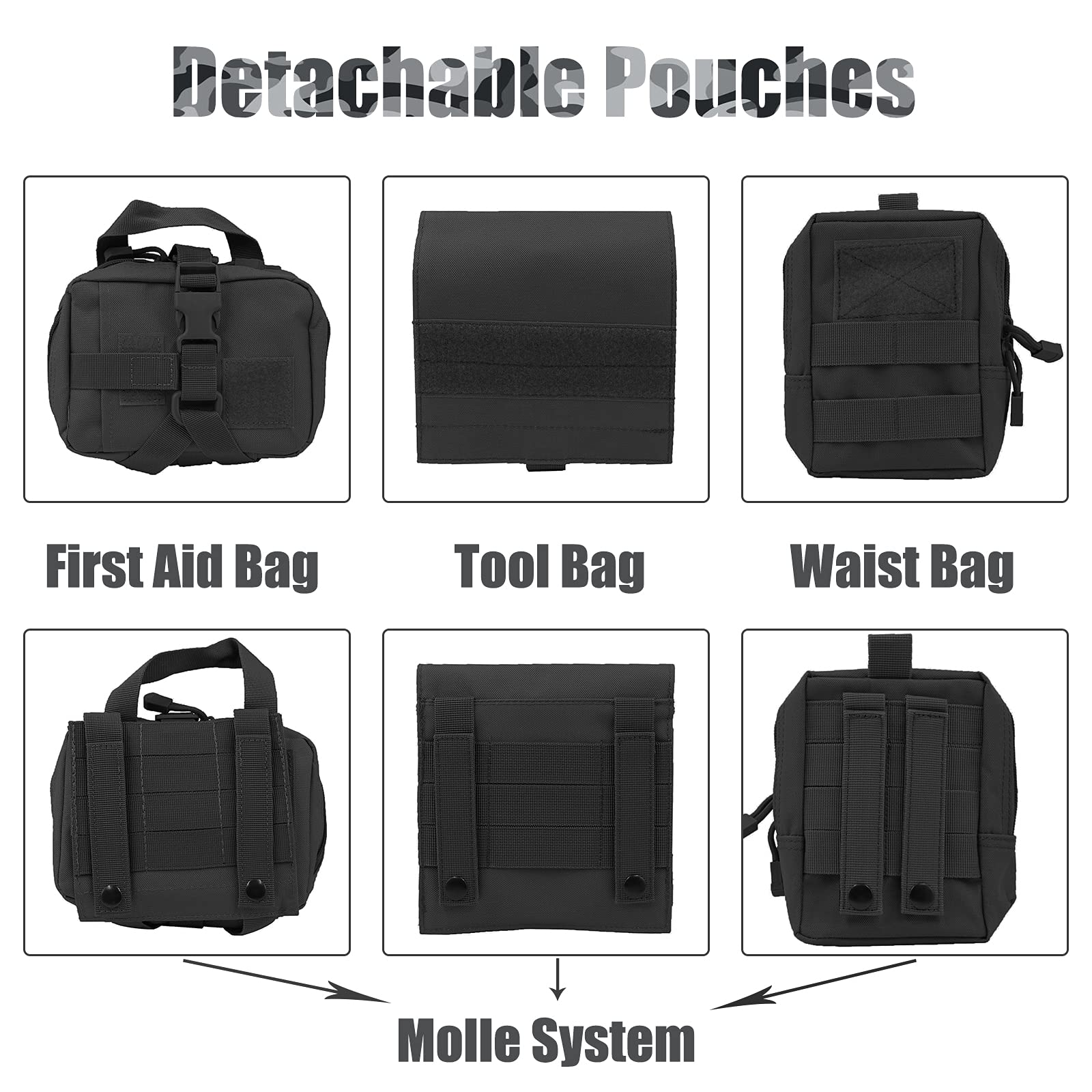 Tactical Dog Harness with Pouches - Adjustable Military Vest for Large & Medium Dogs | No-Pull Service Dog Harness with Handle & Hook Loop Panels | Perfect for Walking, Hiking & Training Outdoor Adventures