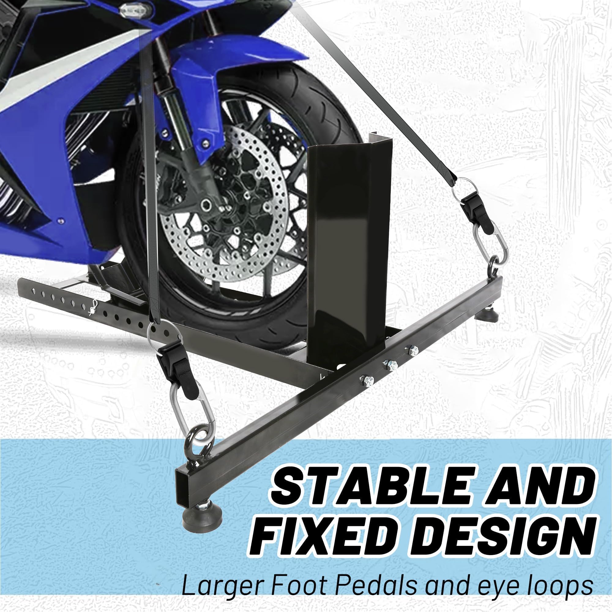 Heavy Duty Adjustable Motorcycle Wheel Chock Stand - 1800lbs Capacity, 3