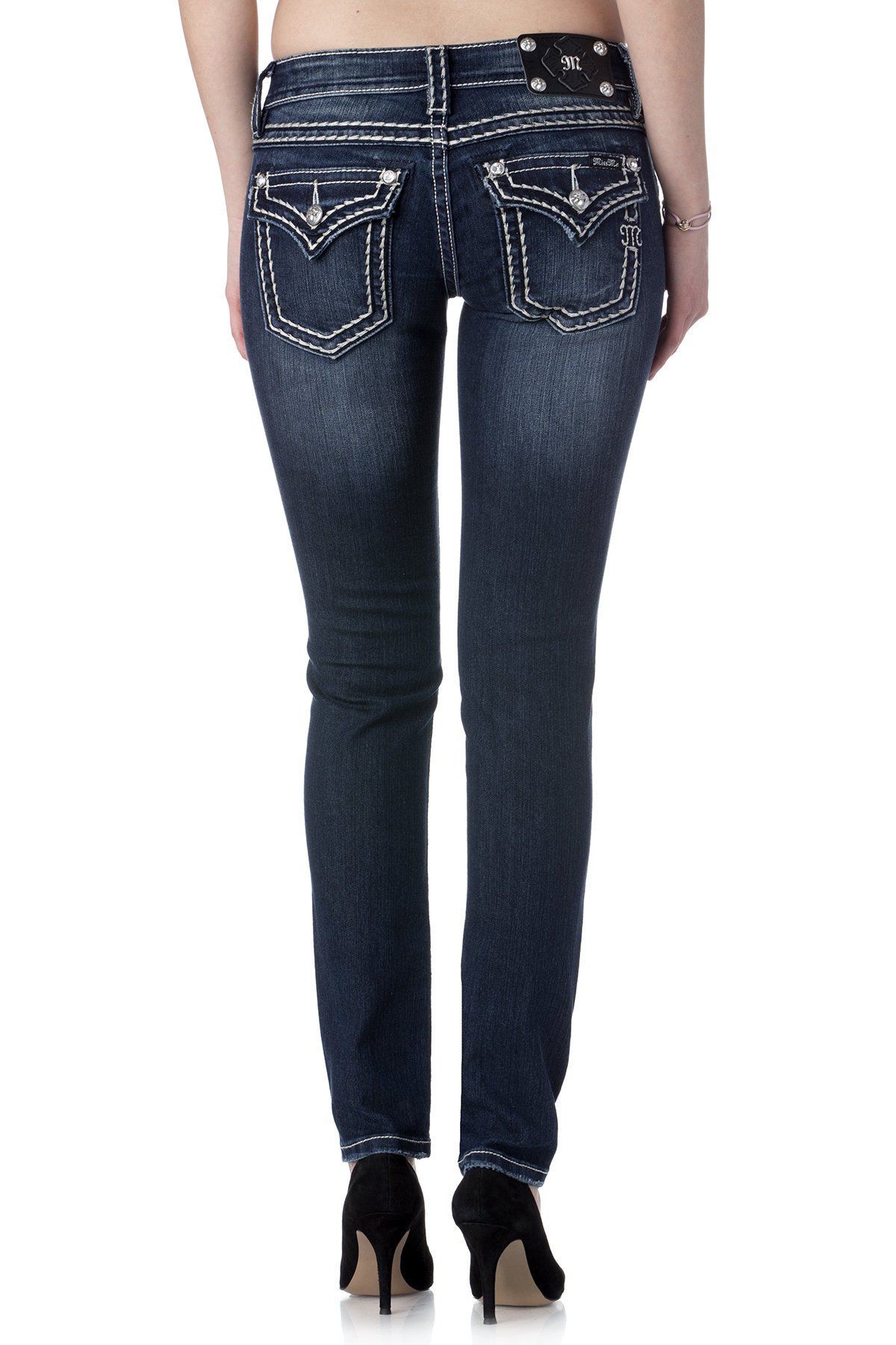 Miss Me Women's Loose Fit Saddle Stitch Border Skinny Jeans - Comfortable Stretch Denim Pants for Casual Wear & Everyday Outfits