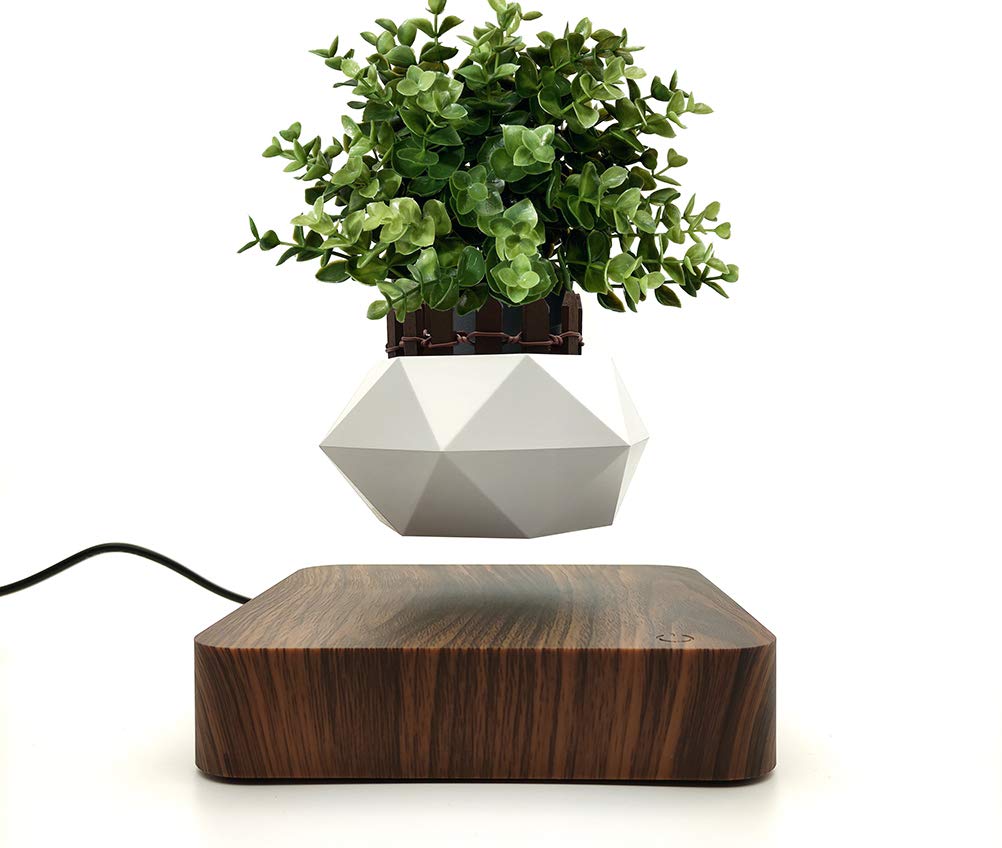 Magnetic Levitating Air Bonsai Pot - Floating Plant Planter with Rotation, Dark Brown - Unique Desk Decor for Home & Office, Perfect Gift for Plant Lovers
