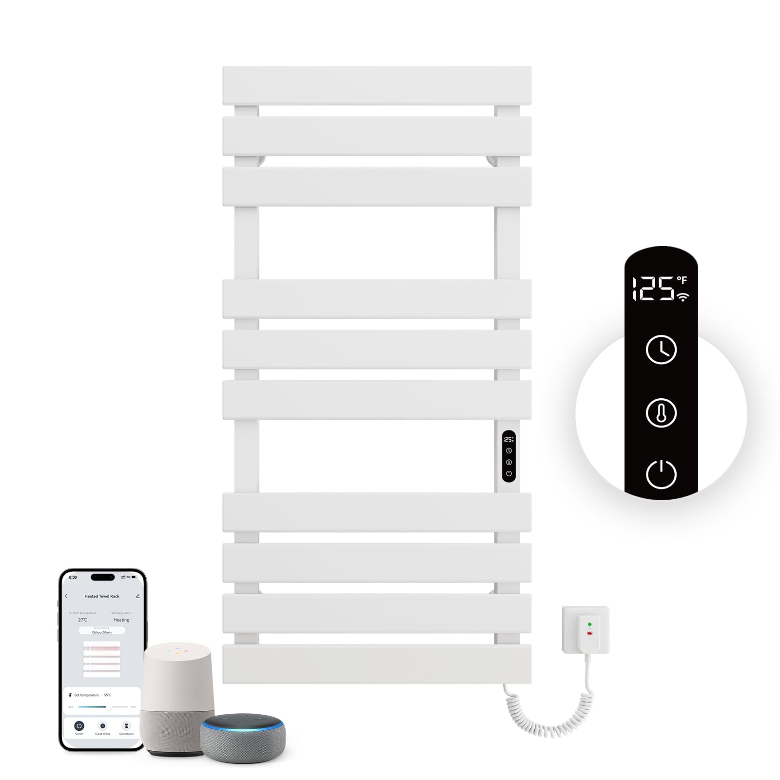 WiFi Electric Towel Warmer - 43 x 22 Inch Heated Towel Rack for Bathroom, 410W Wall Mounted with Timer & LED Indicator, White - Perfect for Spa, Luxury Bathrooms & Cold Mornings