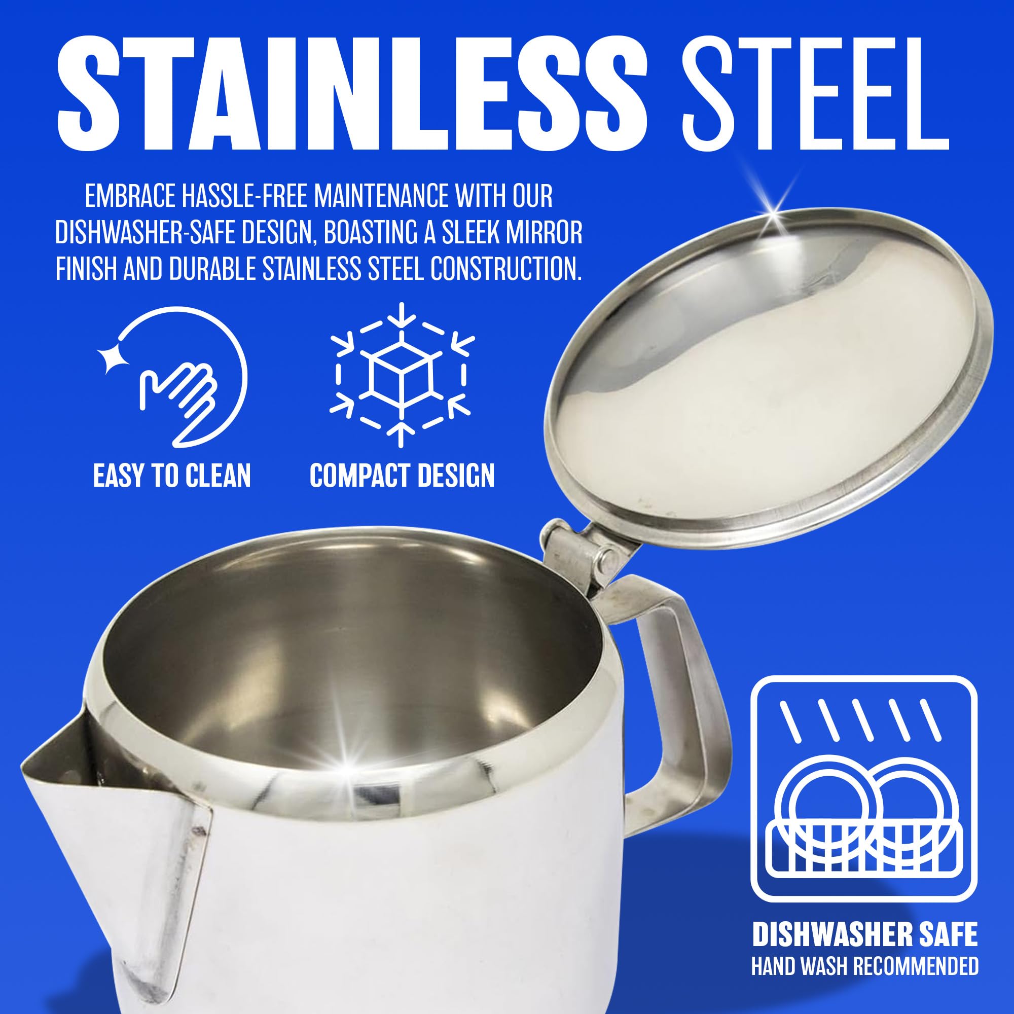 Stainless Steel Mirror Finish 24oz (0.75L) Tea Pot - Shiny Easy-Clean Design for Hot & Iced Tea, Coffee | Kitchen, Office, Restaurant, Gift Idea
