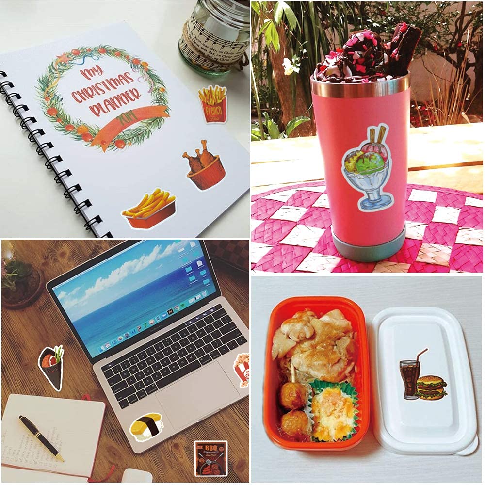 50Pcs Waterproof Vinyl Food Stickers for Water Bottles & Laptops - Cute Fast Food Themed Decals for Kids - Perfect for School Supplies, DIY Crafts & Personalizing Drinkware