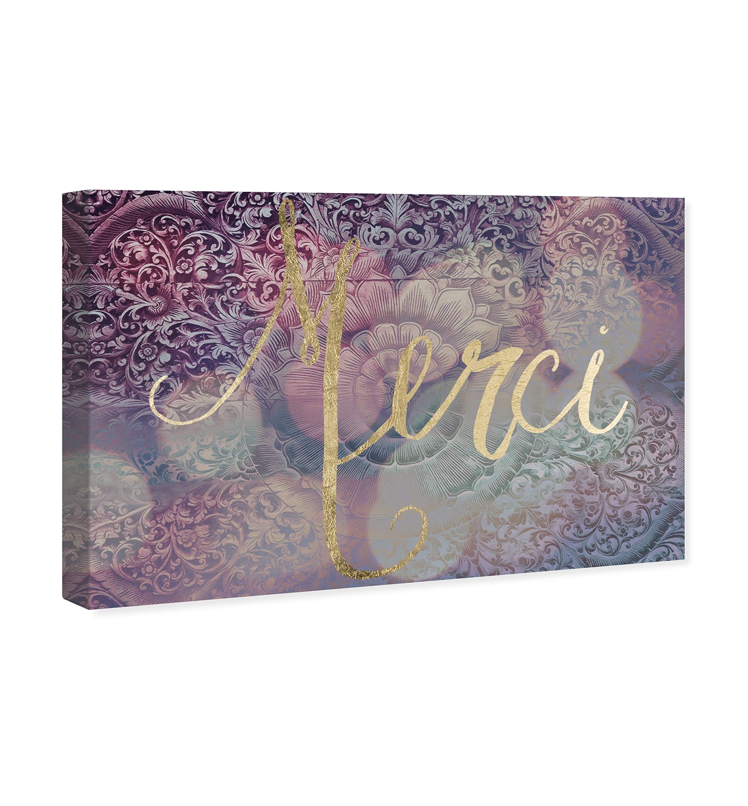 Oliver Gal Artist Co. 'Merci' Typography Wall Art Canvas Print - 36x24 Inches, Pink & Gold Home Decor for Living Room, Bedroom & Office