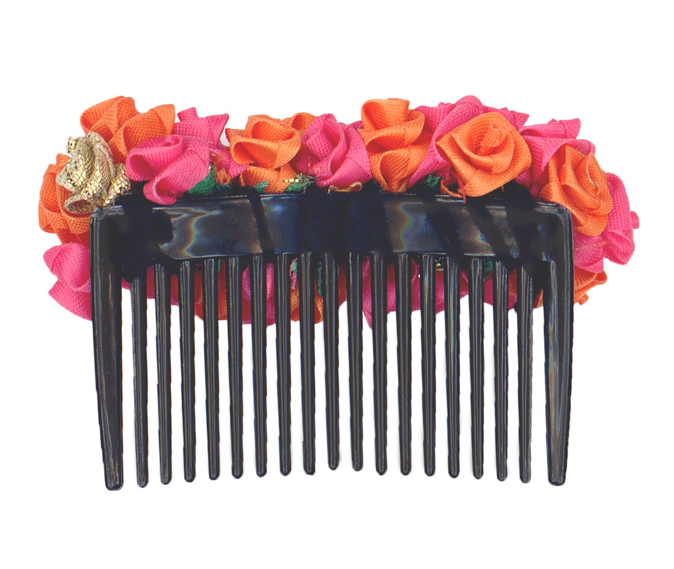 Gajra Style Multi-Color Orange Roses Hair Comb for Women - Bridal Hair Accessory, Indian Wedding Jewelry, Boho Festival Hairpin (Perfect for Weddings, Parties & Cultural Events)