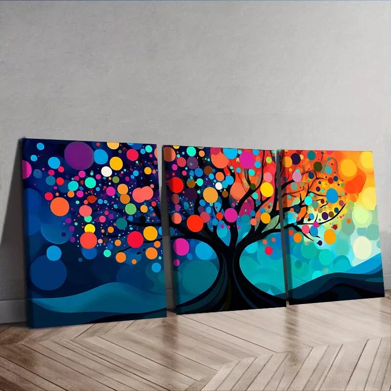 3-Piece Vibrant Tree with Circles & Dots Design Framed Wall Art Set - 40x60cm High Quality Canvas Print | 100% Australian Made | Ready to Hang | Perfect for Living Room, Bedroom & Office Decor
