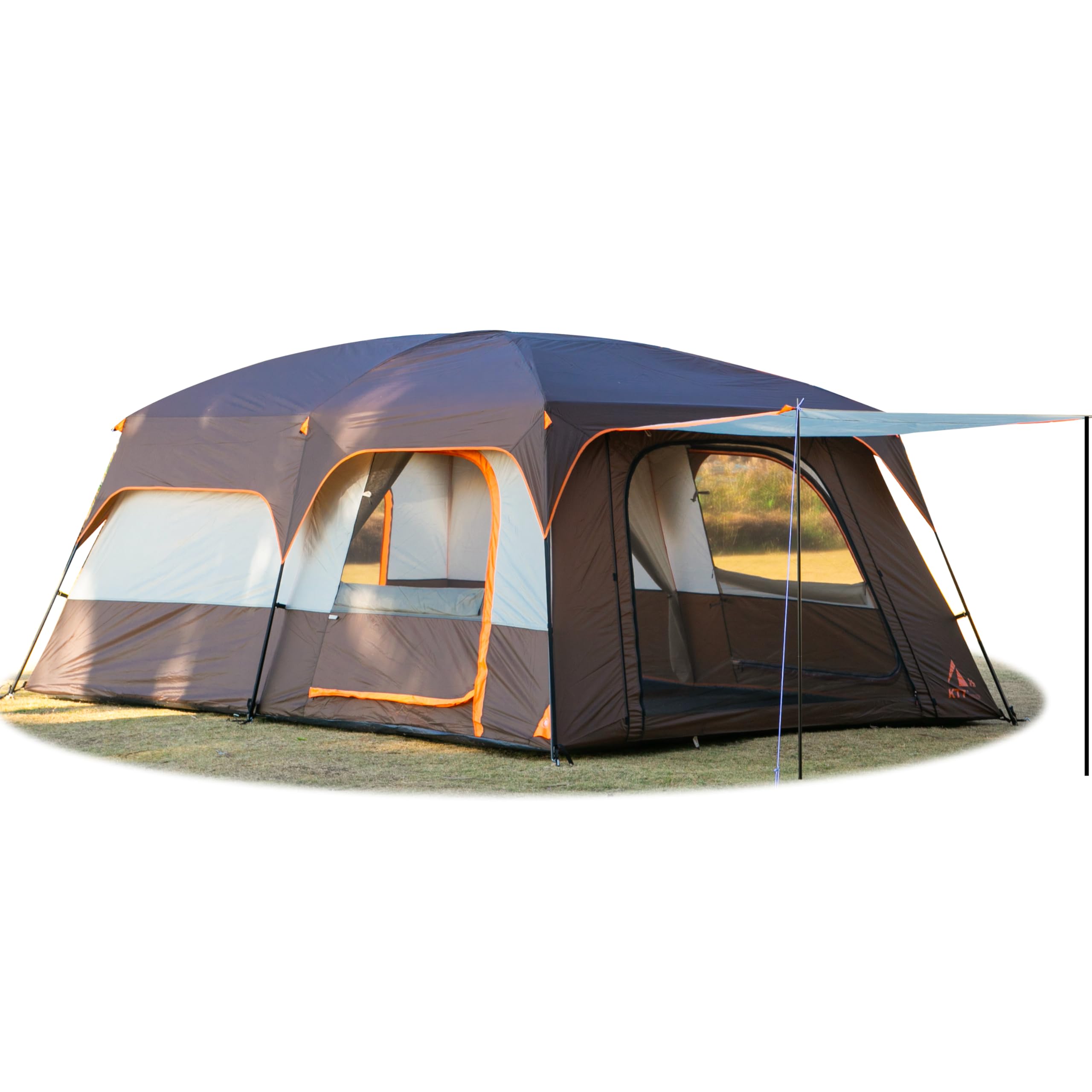 KTT Extra Large Family Cabin Tent for 10-14 People - 2 Rooms, 3 Doors & 3 Mesh Windows, Waterproof Double Layer Straight Wall Design - Perfect for Camping, Picnics, Family Gatherings & Outdoor Adventures