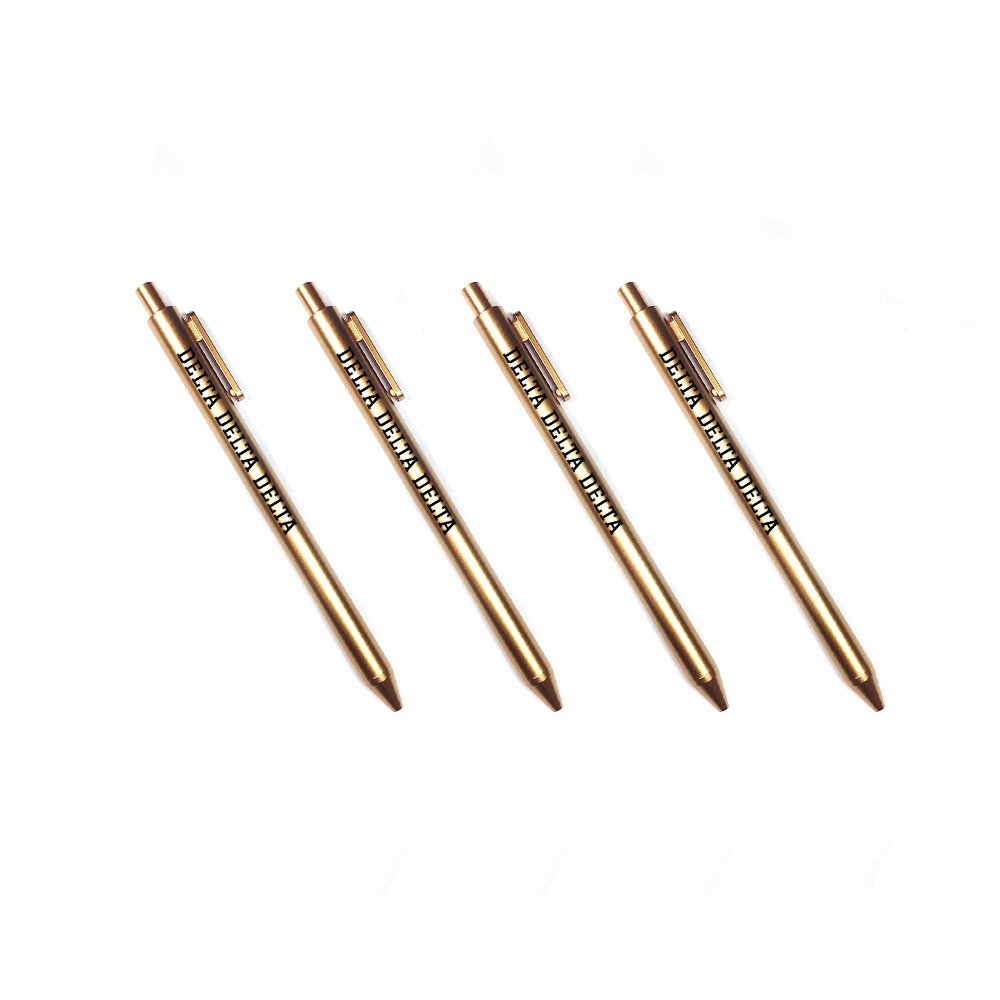 Tri Delta Gold Pens with Black Block Font - 4-Pack Sorority Pens for Greek Life, Sisterhood Gifts & College Note Taking