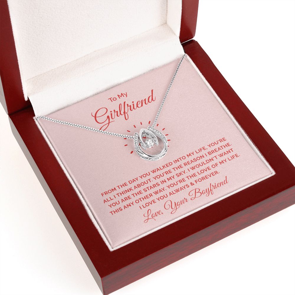 Lucky in Love Necklace for Girlfriend - White Gold Cubic Zirconia Pendant - Romantic Gift from Boyfriend - Perfect for Anniversaries, Valentine's Day & Special Occasions