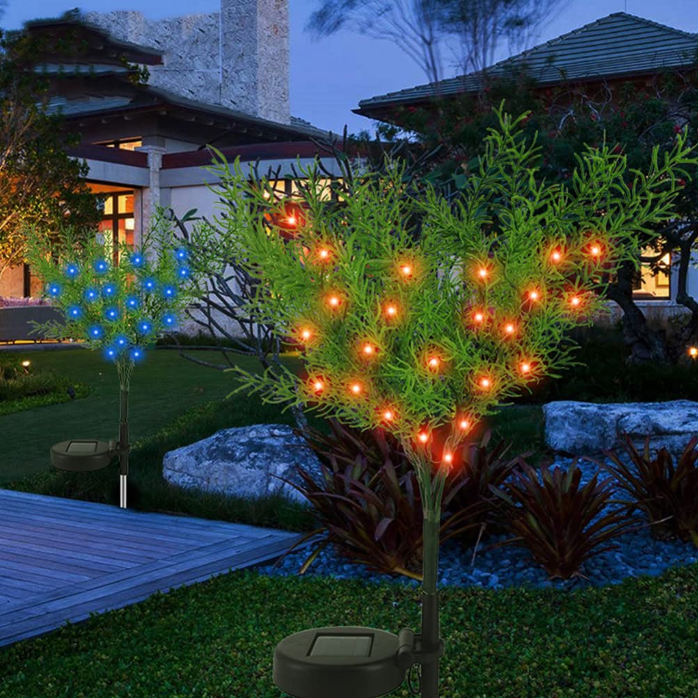 2 Pack Solar Powered Christmas Tree Stake Lights - Outdoor Holiday Lawn Decor with Stainless Steel Ground Insert - Waterproof Solar Garden Lights for Yard, Pathway, Patio & Christmas Decoration