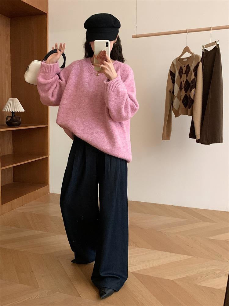 Soft Furry Loose Pullover Sweater for Women - Cozy Round Neck Long Sleeve Knitted Top for Fall & Winter | Perfect for Casual Outfits, Office Wear and Holiday Gatherings