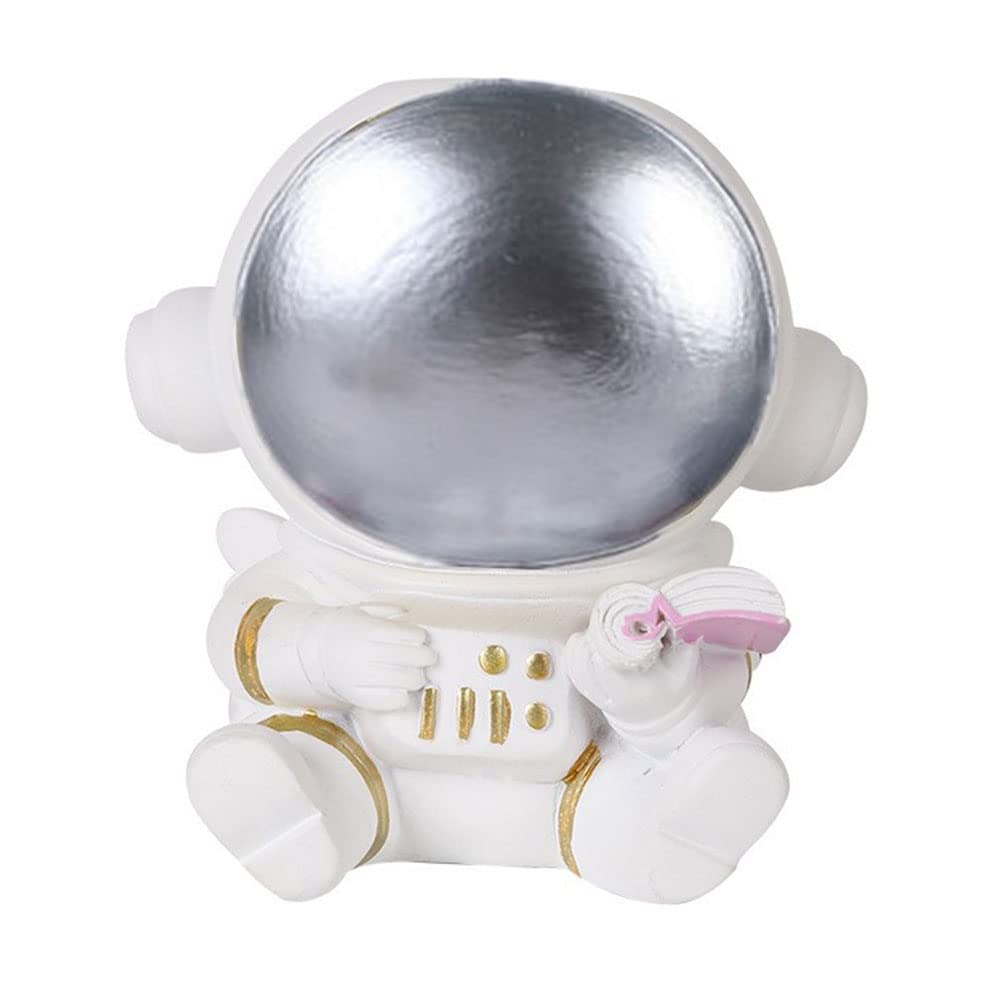 LUOZZY Astronaut Pen Holder - Cartoon Spaceman Desk Organizer, Pencil Container for Office & School Supplies - Unique Tabletop Decor for Room, Home & Workspace (Silver)