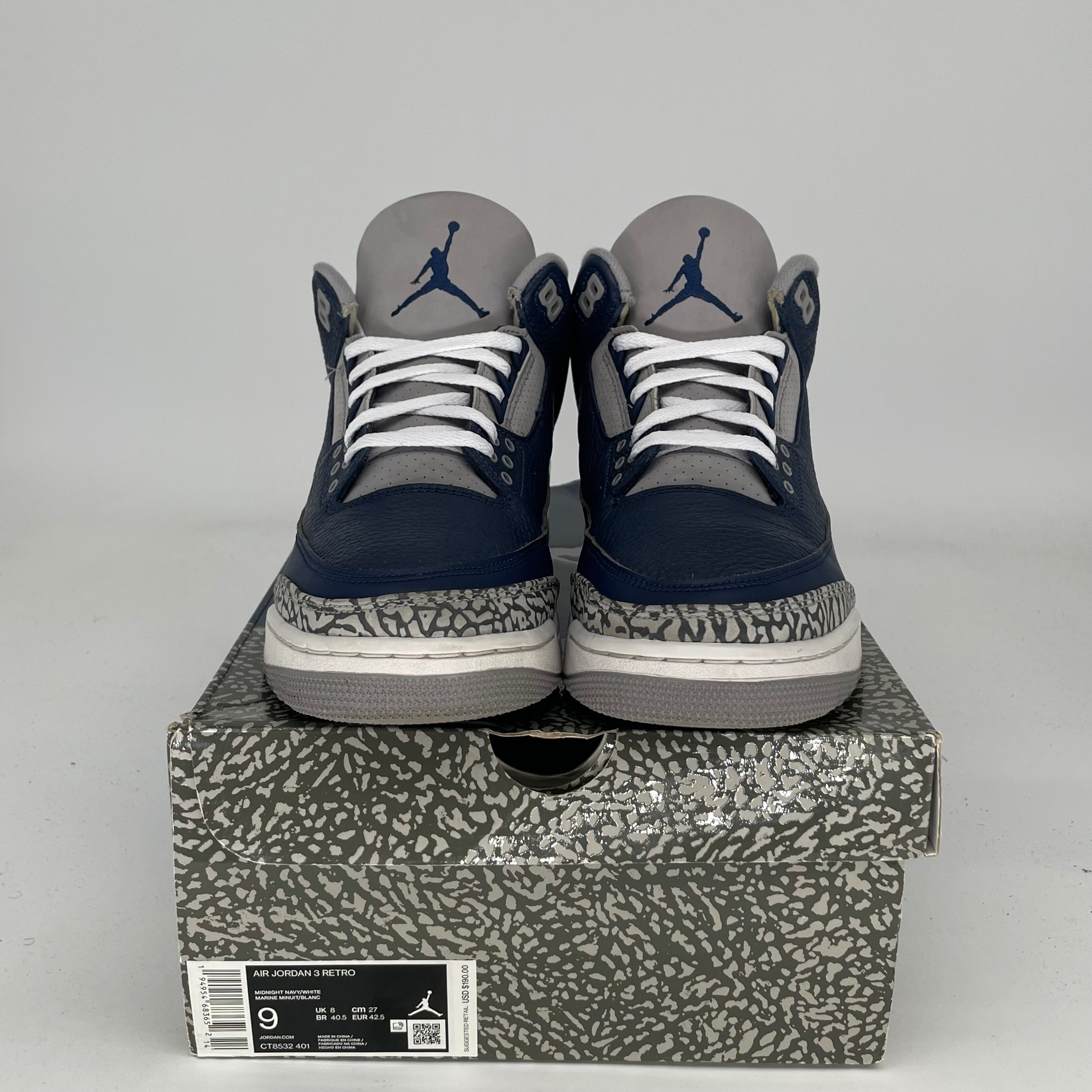 Original Air Jordan 3 Retro 'Georgetown' Men's Basketball Shoes Size 9 - CT8532-401 | Classic Sneakers for Streetwear, Basketball & Casual Outfits