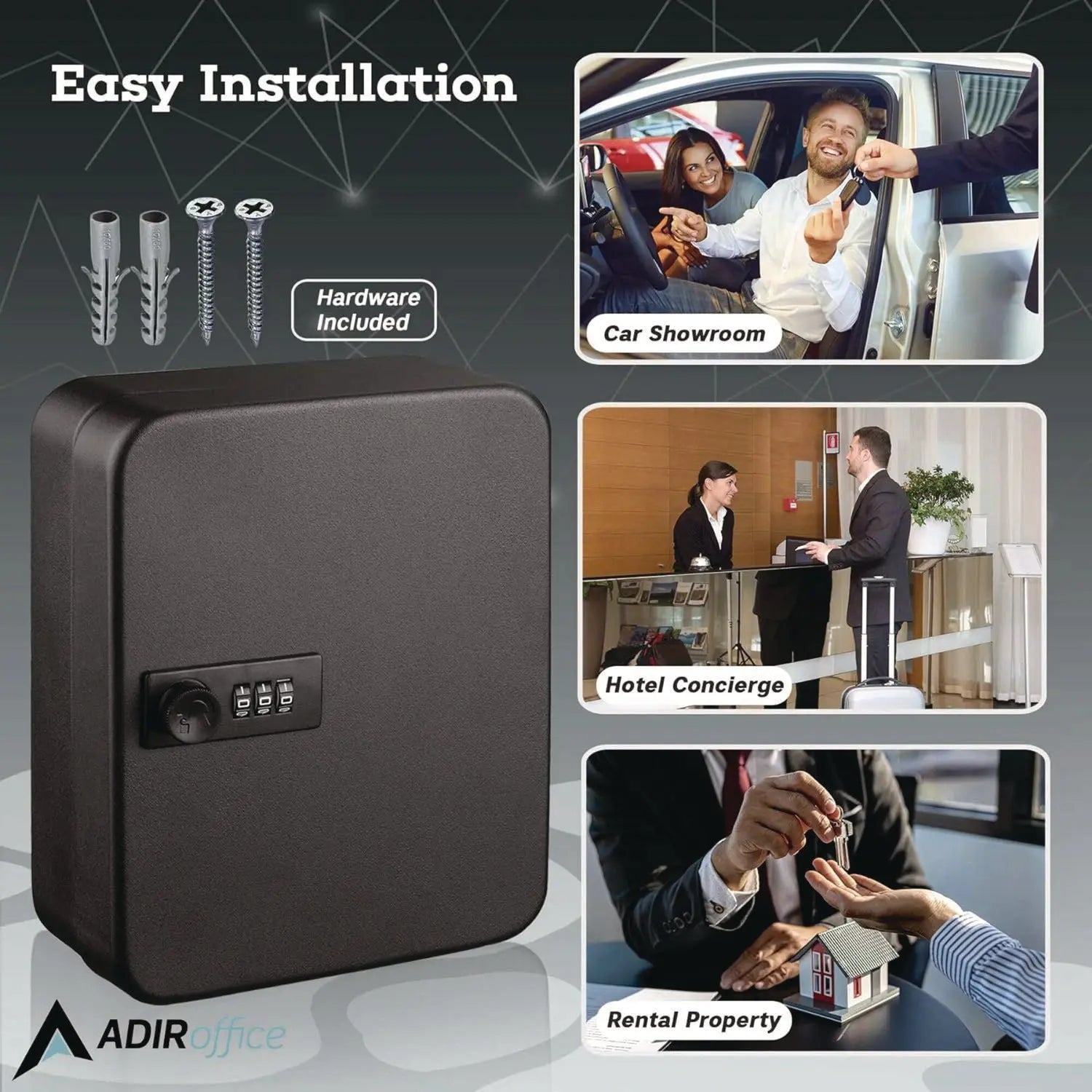 AdirOffice Heavy Duty Steel Key Cabinet with Combination Lock - 30 Key Capacity, 6.4