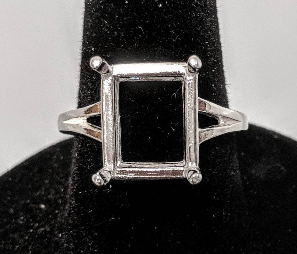 Sterling Silver 9x7mm Emerald Cut Blank Ring with Notched Shank - Size 5,6,7,8 - Jewelry Making Supplies for DIY Engagement Rings & Wedding Bands