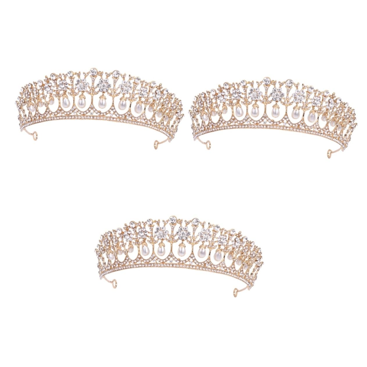 FRCOLOR 2 Pack Bridal Headband Set - Pearl & Rhinestone Wedding Crown Headpiece for Women, Bride Headdress with Golden Crystal Decorations - Perfect for Weddings, Bachelorette Parties, Birthday Outfits & Special Occasions