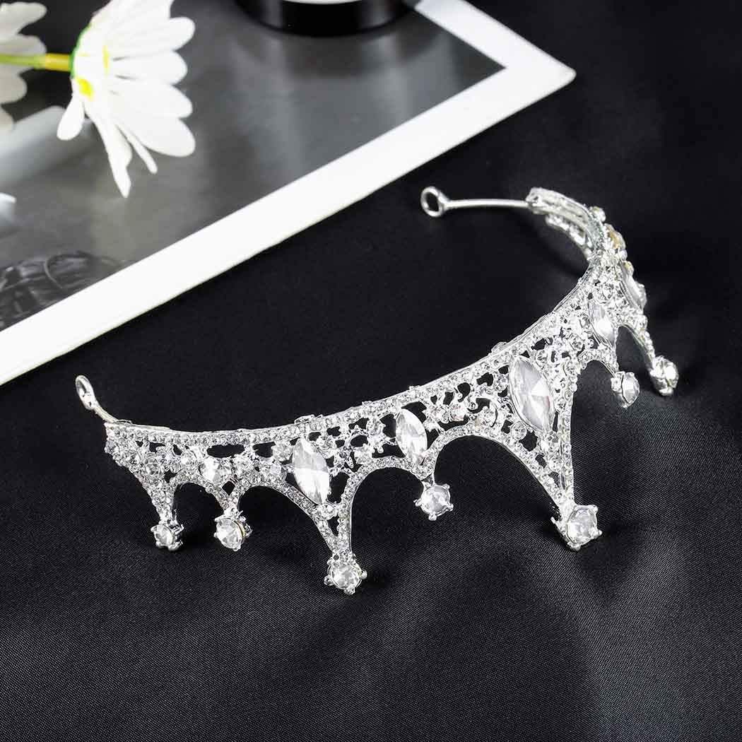 Vintage Baroque Rhinestone Crown Tiara with Crystal Opal - Silver Queen Headpiece for Women & Girls | Wedding, Prom, Birthday Party, Pageant, Cosplay (1pc)