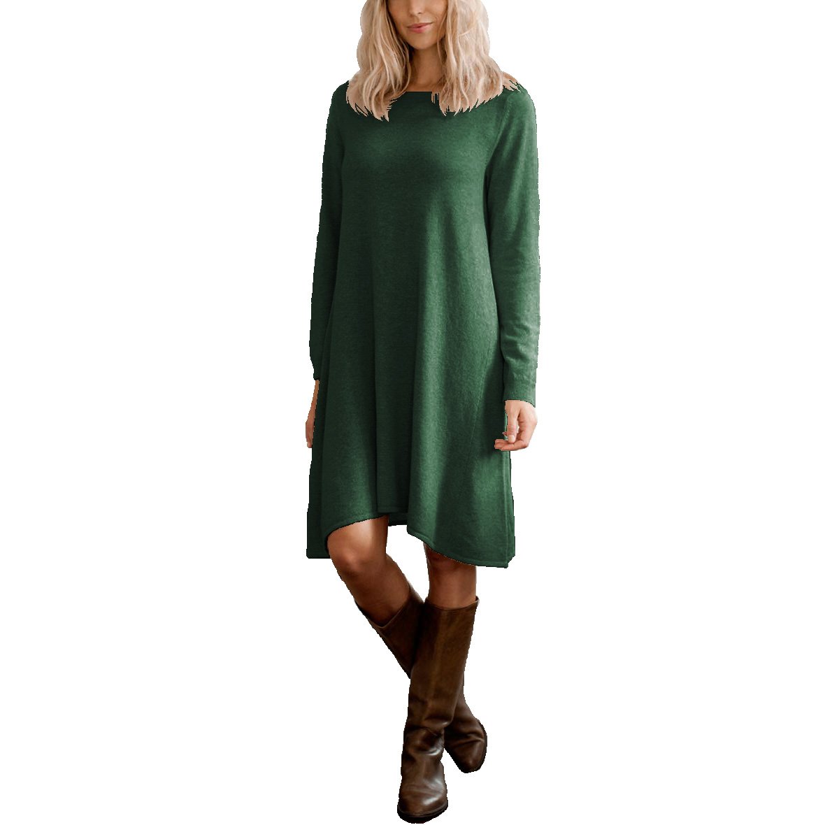 Parisbonbon Women's 100% Pure Cashmere Crew Neck Sweater Dress - Soft & Warm Winter Knitwear (Hunter Green, Plus Size 5X) | Perfect for Office Wear, Holiday Parties & Cozy Winter Outfits