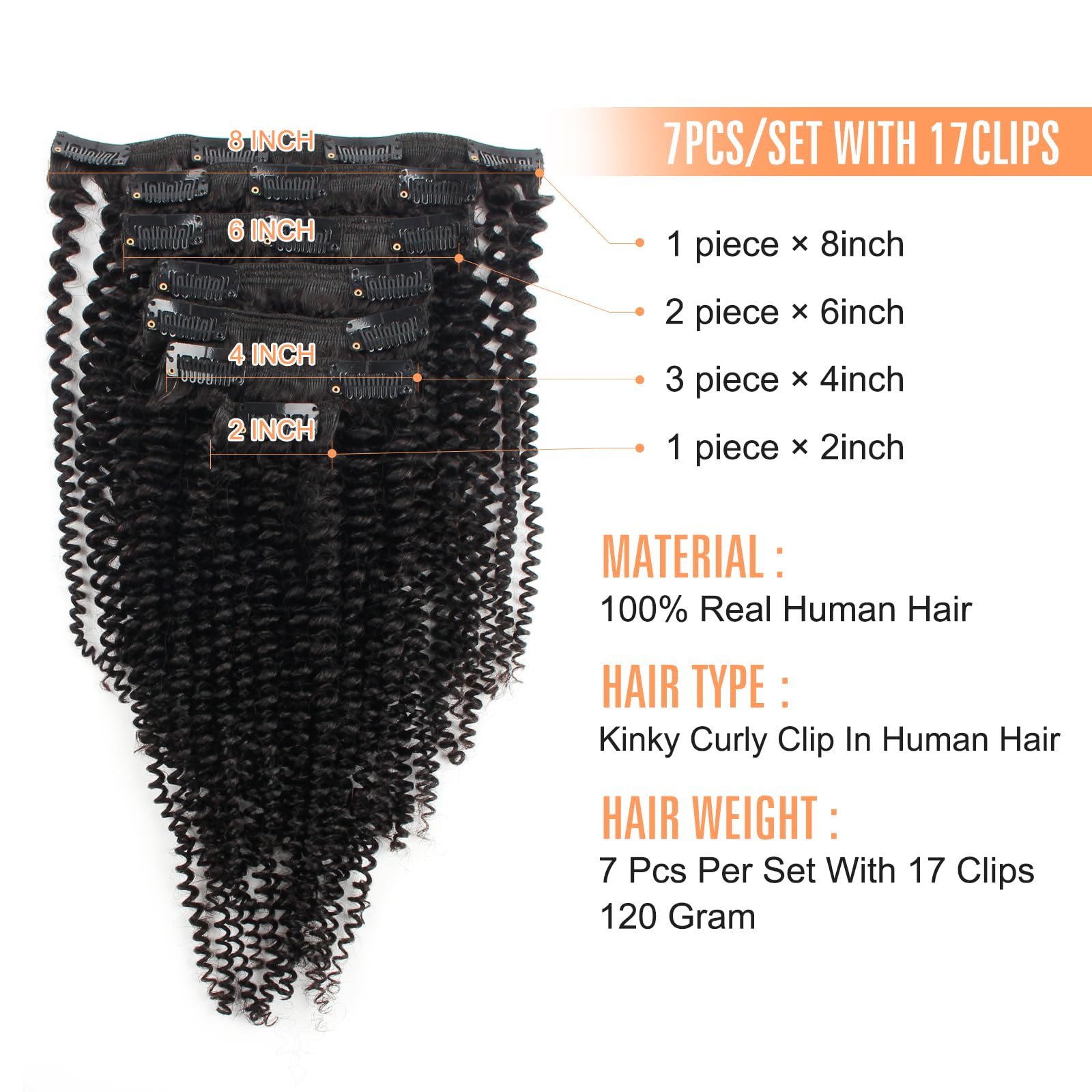 Kinky Curly Clip-In Hair Extensions for Black Women - 22 Inch Remy Human Hair Double Wefts (120g, Natural Black) | Perfect for Protective Styles, Weddings & Everyday Volume - 4A 3C Hair Type