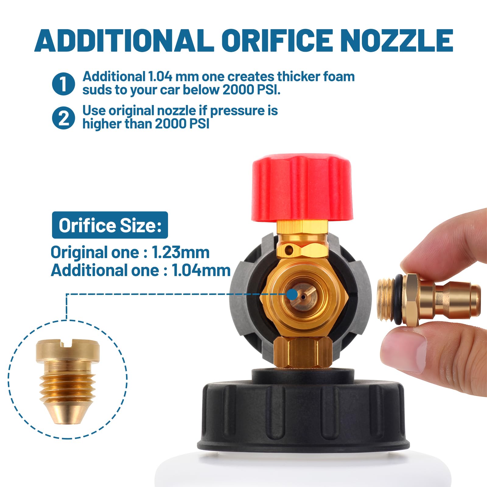 **DUSICHIN Foam Cannon for Pressure Washer - 1L Wide Neck Soap Sprayer with 5 Nozzle Tips & 1.04mm Orifice for Car Washing, Detailing, and Home Cleaning**    *(Use Cases: Perfect for washing cars, trucks, motorcycles, RVs, boats, and outdoor cleaning like patios, driveways, and siding.)*