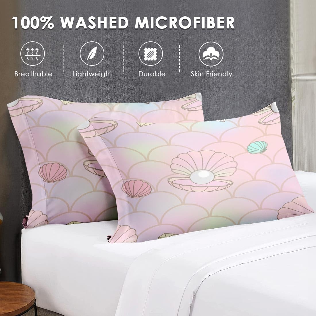 **King Size Mermaid Seashell Comforter Set - Soft Pink Ocean Bedding for Kids & Adults, Includes 2 Pillowcases - Perfect for Bedroom Decor & Coastal-Themed Rooms**