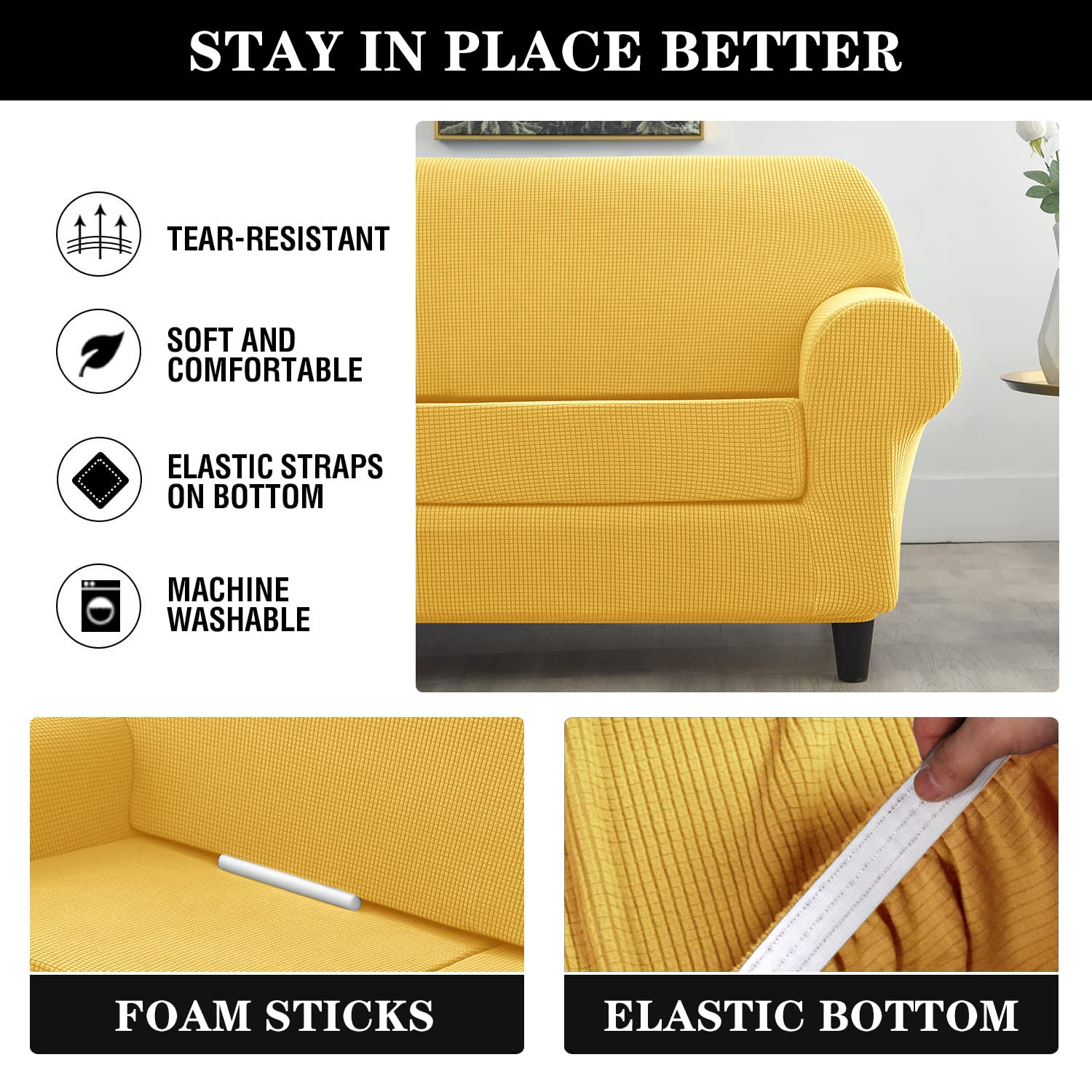 Stretch Sofa Slipcover - Soft Jacquard Washable Couch Cover for 3-Cushion Sofa | Furniture Protector for Pets & Kids (Large) | Perfect for Living Room, Family Room & Pet-Friendly Homes