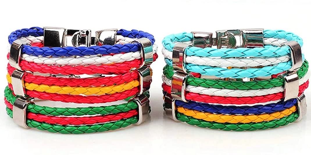 PU Leather Bracelet for Men & Women - Colorful Woven National Flag Design Trendy Lariat Wristband | Perfect for Football Club Fans, Sports Enthusiasts & Patriotic Events