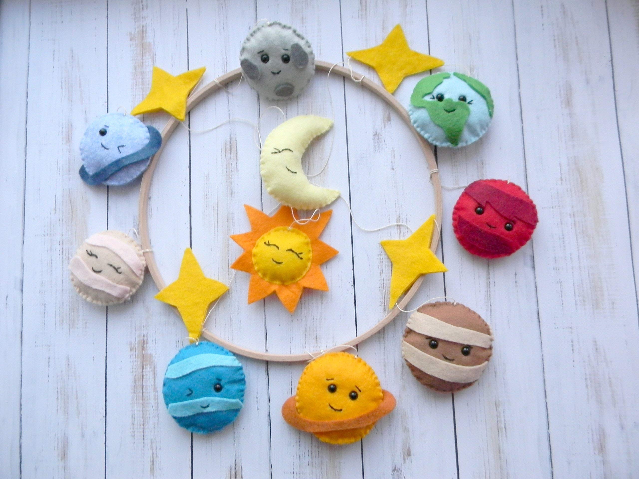 Solar System Baby Crib Mobile - Space Themed Nursery Decor with Planets - Handmade Felt Mobile for Boys & Girls - Perfect for Newborns, Baby Showers & Space-Themed Nurseries