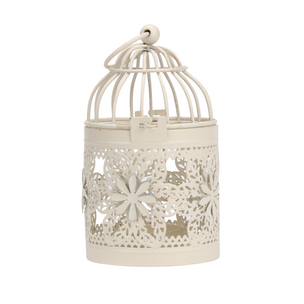 Clear Glass Hanging Candle Holder - Hollow Bird Cage Design for Wedding, Party & Home Decor - Elegant White Candlestick for Romantic Ambiance, Table Centerpiece & Outdoor Lighting (One Size)
