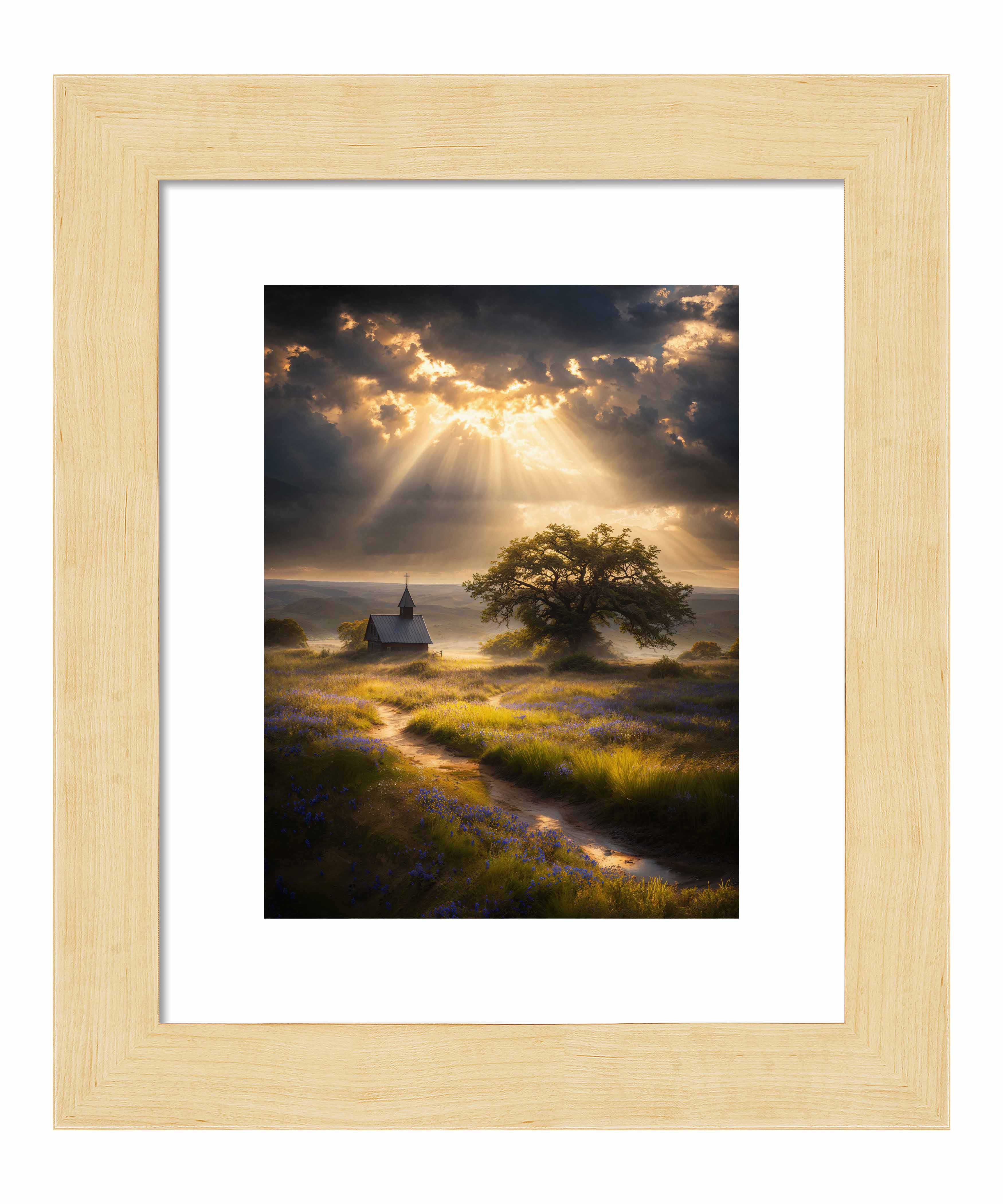 Celestial Rays Over Lone Star Landscape Art Print - Stunning Wall Decor for Living Room, Bedroom & Office
