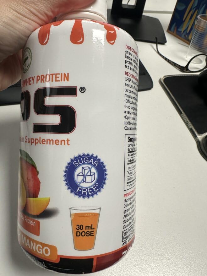 Nutritional Designs LPS Liquid Collagen & Whey Protein Powder - Sugar Free, Non-GMO Supplement Drink for Healthy Skin & Hair - Men & Women (Peach Mango Flavor) | Post-Workout Recovery & Beauty Boost