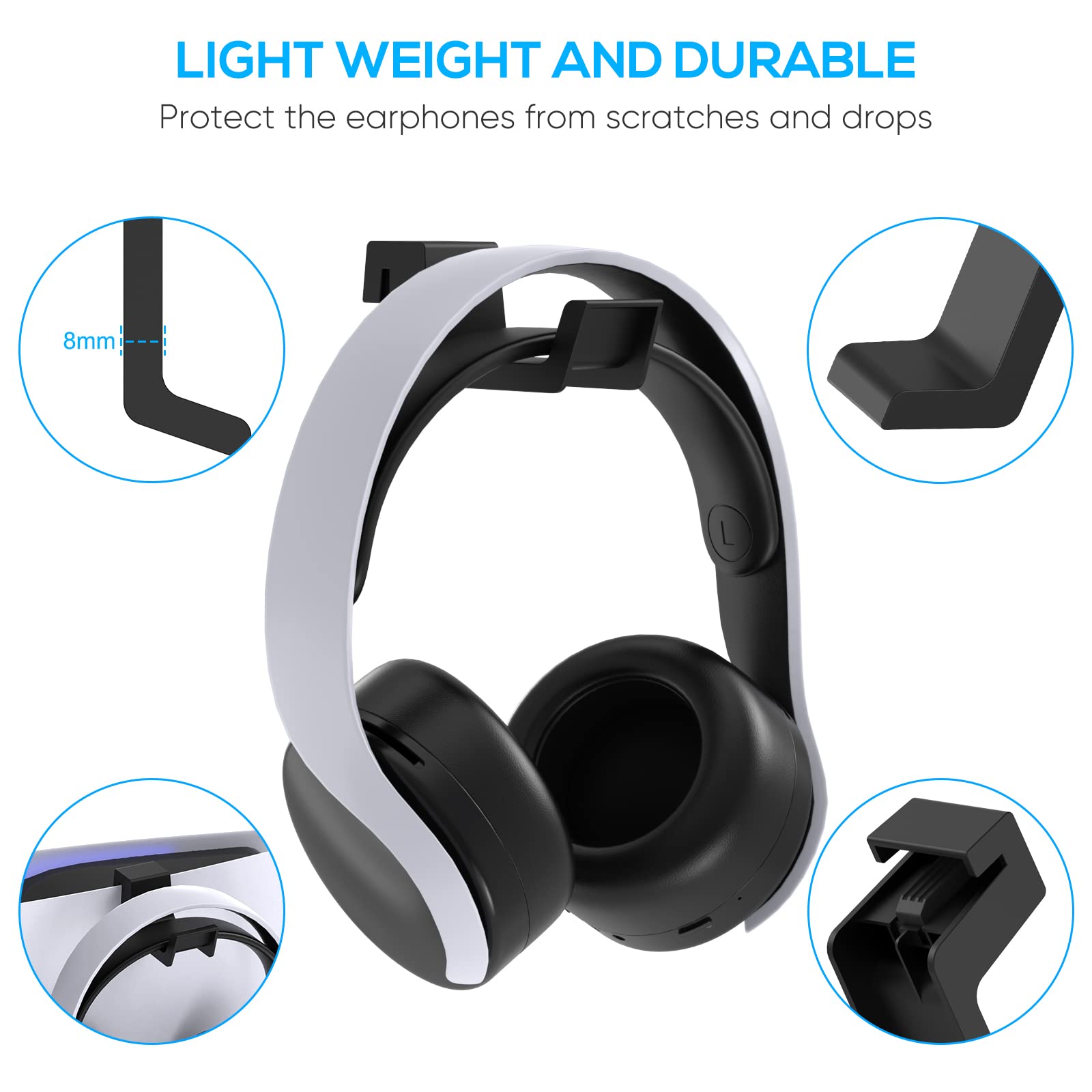 Premium PS5 Headset Stand - Klipdasse Headphone Holder for PlayStation 5 Console Accessories (Black) - Perfect Gaming Setup Organizer for Desk & Entertainment Center