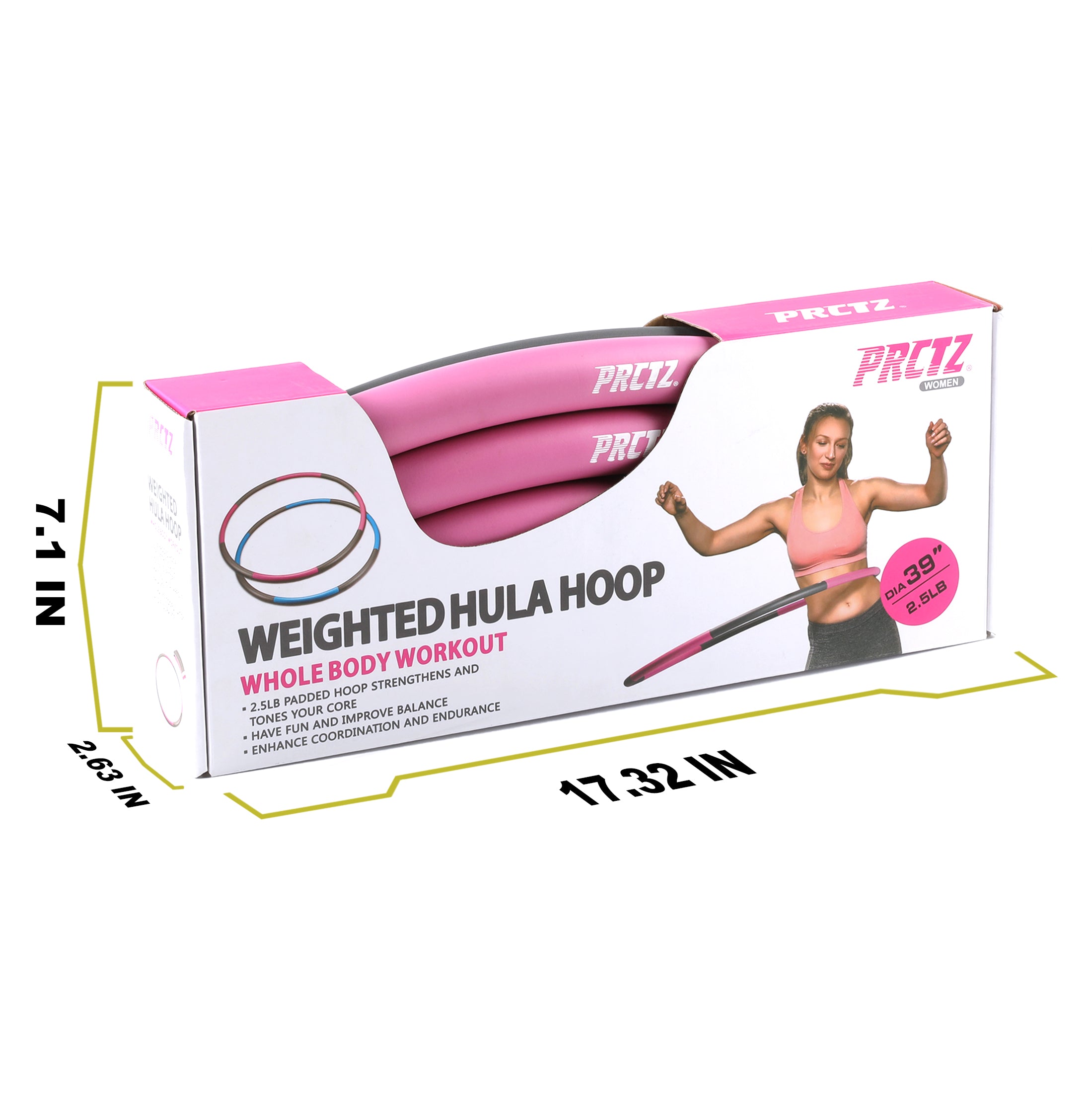PRCTZ 2.5lb Weighted Exercise Hula Hoop for Adults - Detachable Segments, Adjustable Size for Waist Training, Cardio Workout & Fun Fitness at Home/Gym