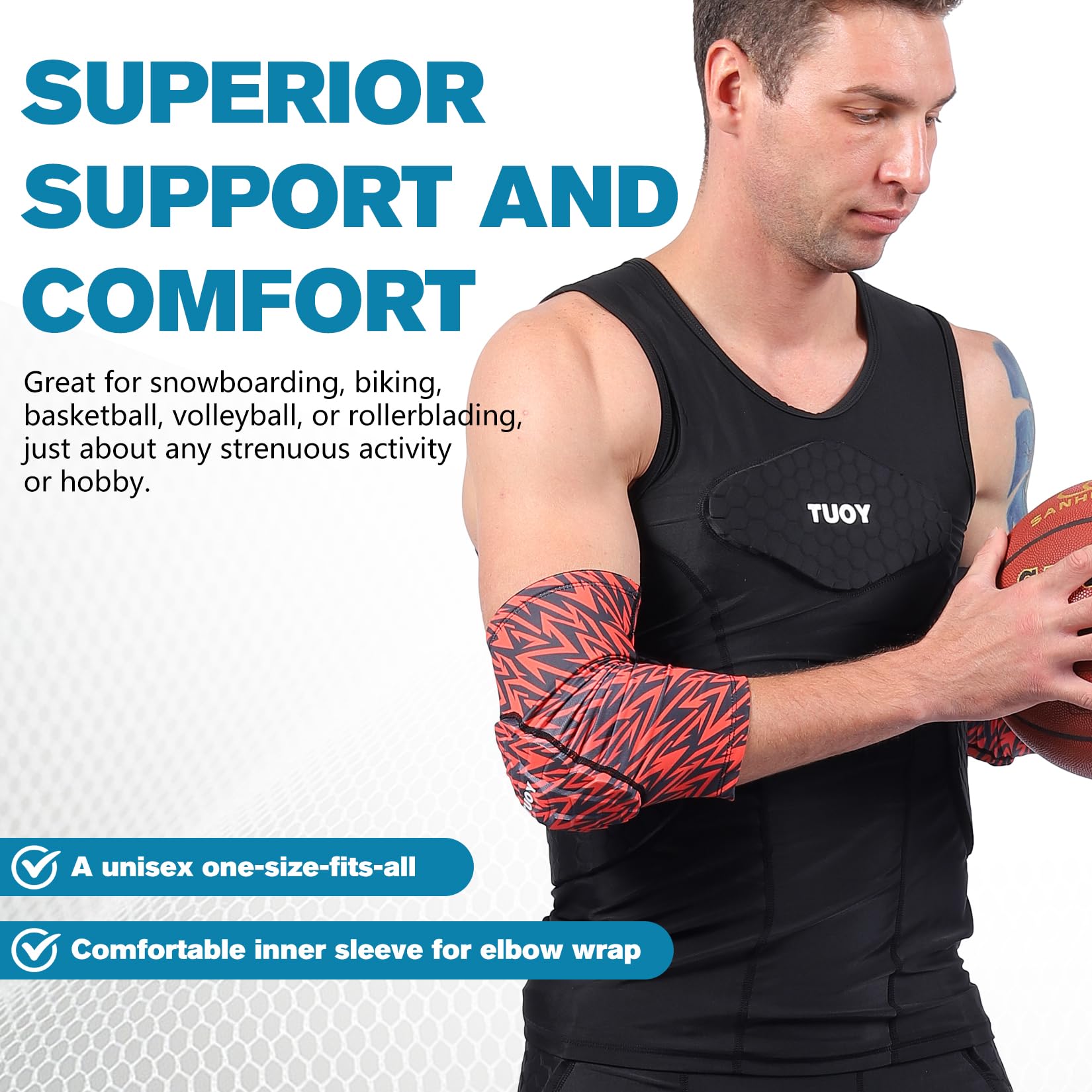 Compression Elbow Pads - Breathable Arm Sleeves for Basketball, Football, Baseball & Volleyball - Protective Gear for Sports & Workout (Pair) - Ideal for Athletes, Gym Training & Outdoor Activities