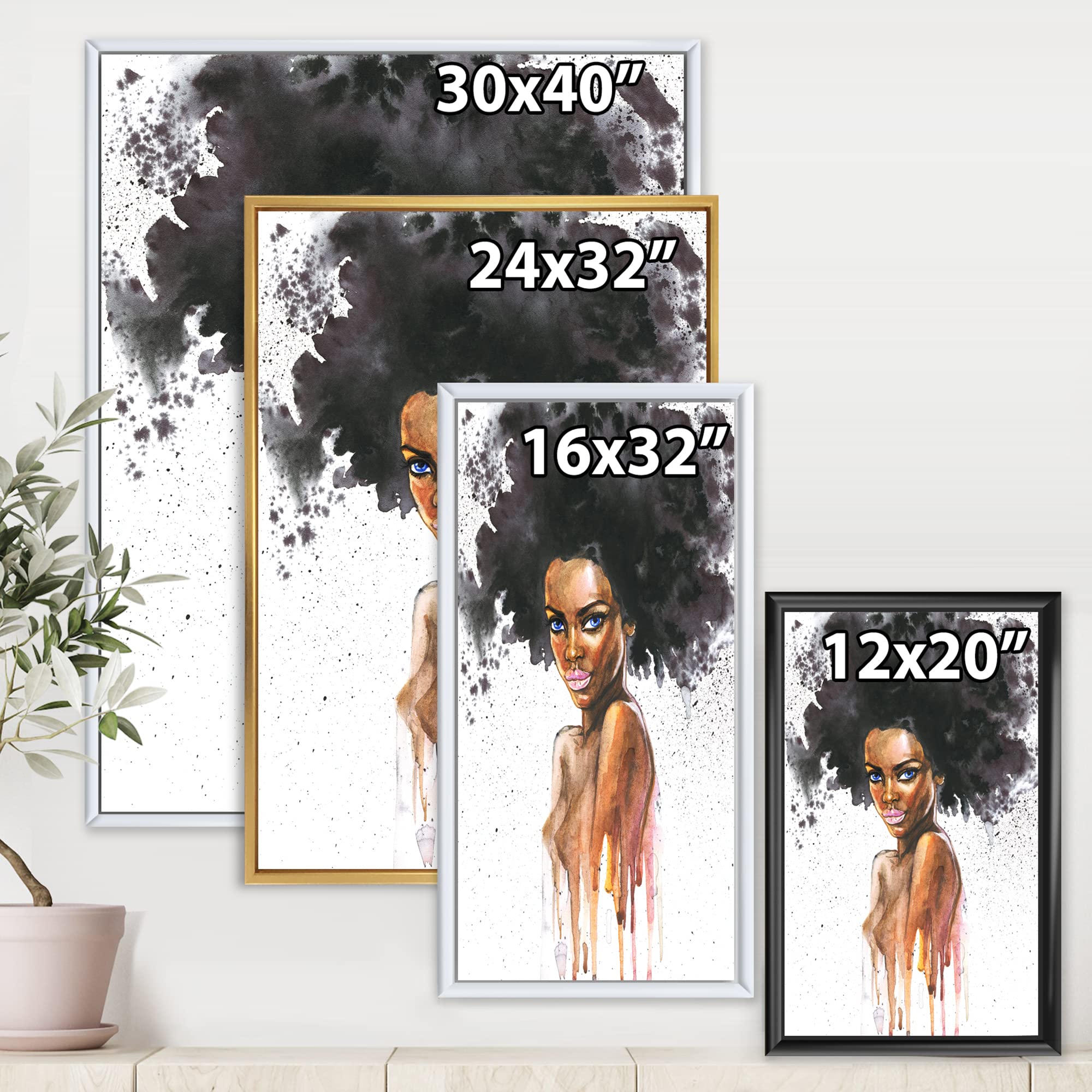 African American Woman Portrait VII - Modern Framed Canvas Wall Art Print for Living Room & Office Decor