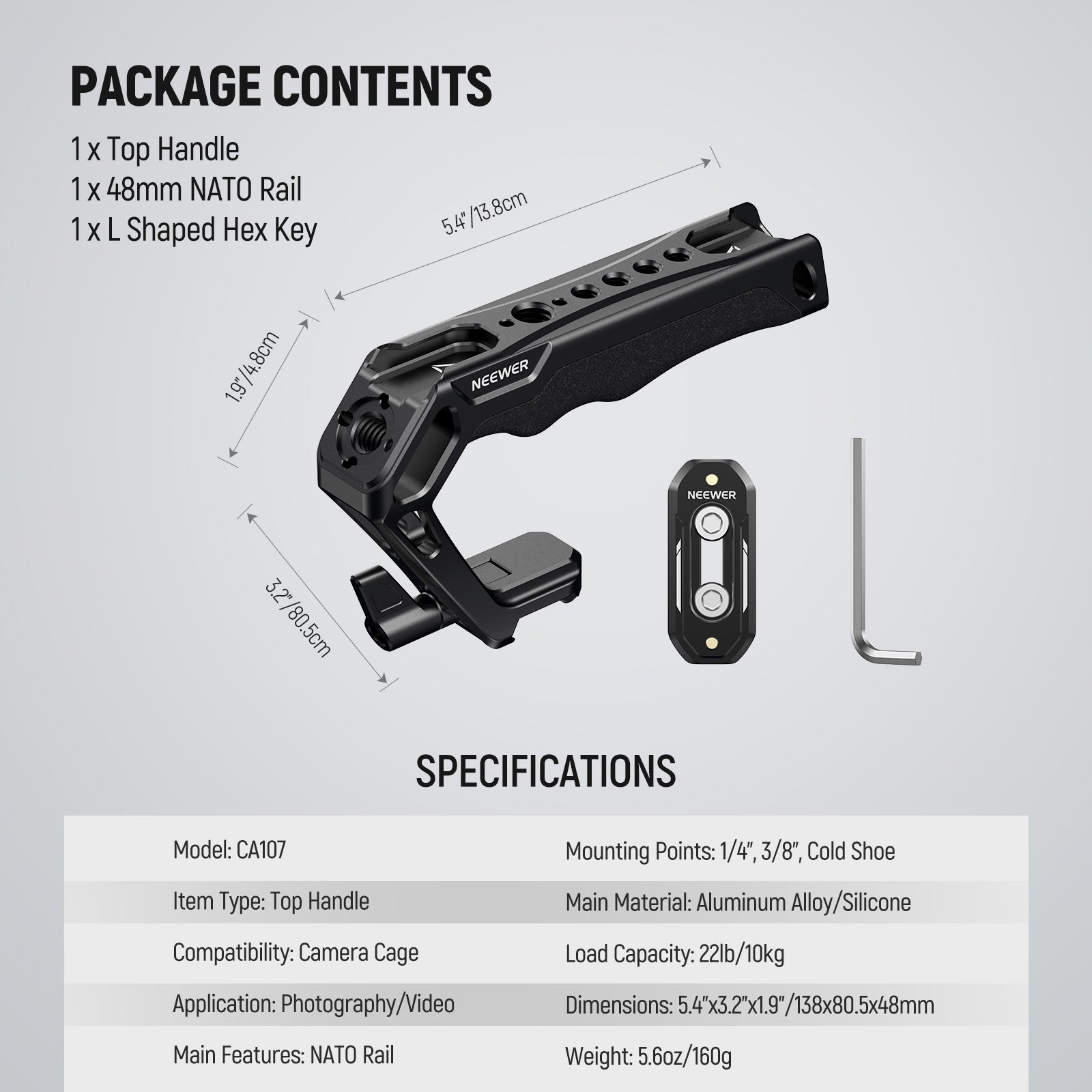 NEEWER CA103 NATO Top Handle Kit with Quick Release Clamp for DSLR Cameras - Perfect for Vlogging, Filmmaking, and Photography Accessories