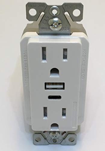Eaton Cooper TRUSBAC15GY-BOX 15A USB A&C Charger with Duplex Receptacle - Fast Charging for Home, Office & Travel Use