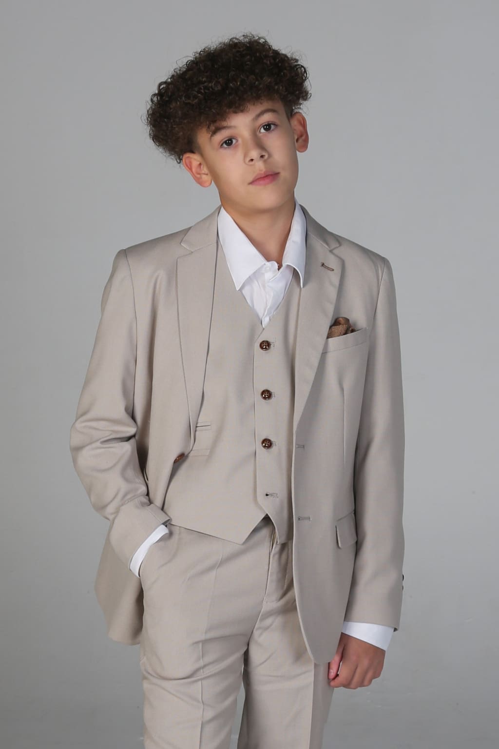 Stylish Boy's Mayfair Stone Three-Piece Suit Set | Formal Wear for Weddings, Parties & Special Occasions