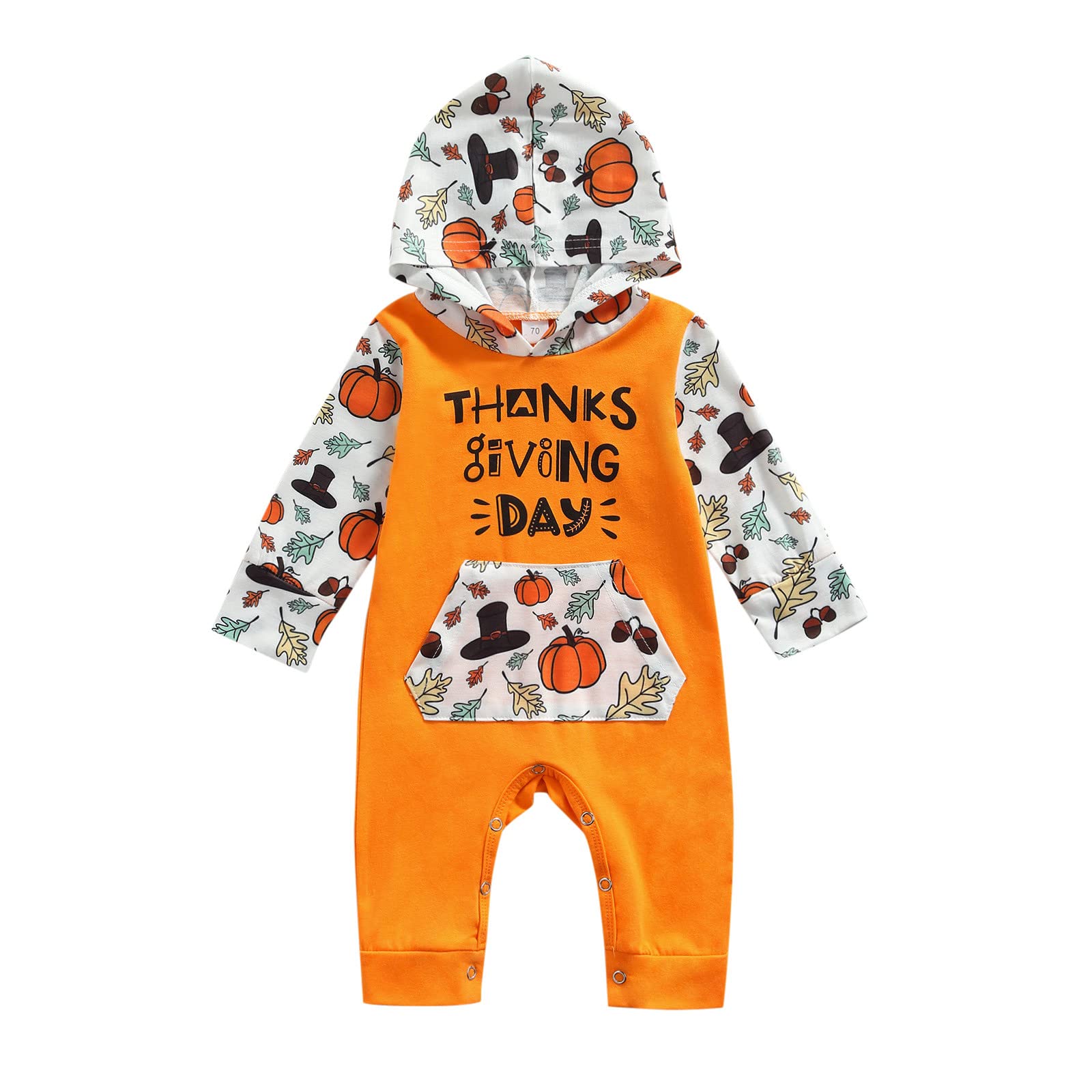 Baby Jumpsuit Outfit - Thanksgiving Print Hooded Romper for Toddler Boys & Girls | Soft Infant Clothes for Holiday Photos & Family Gatherings