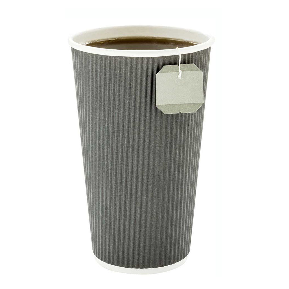 16 oz Gray Ripple Wall Paper Coffee Cups (25 Count) - Insulated Hot/Cold Drink Containers for Coffee Shops, Offices, and Events