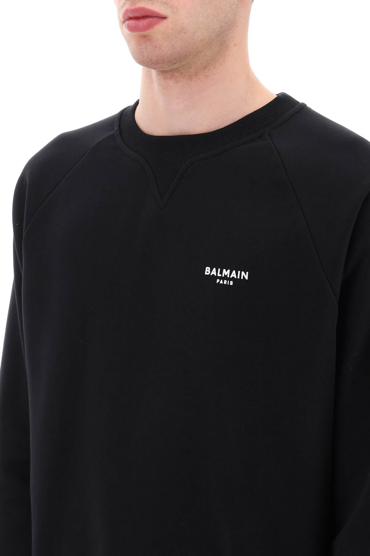 Balmain Crew Neck Sweatshirt with Flocked Logo - Stylish Men's & Women's Casual Pullover for Everyday Wear & Street Fashion