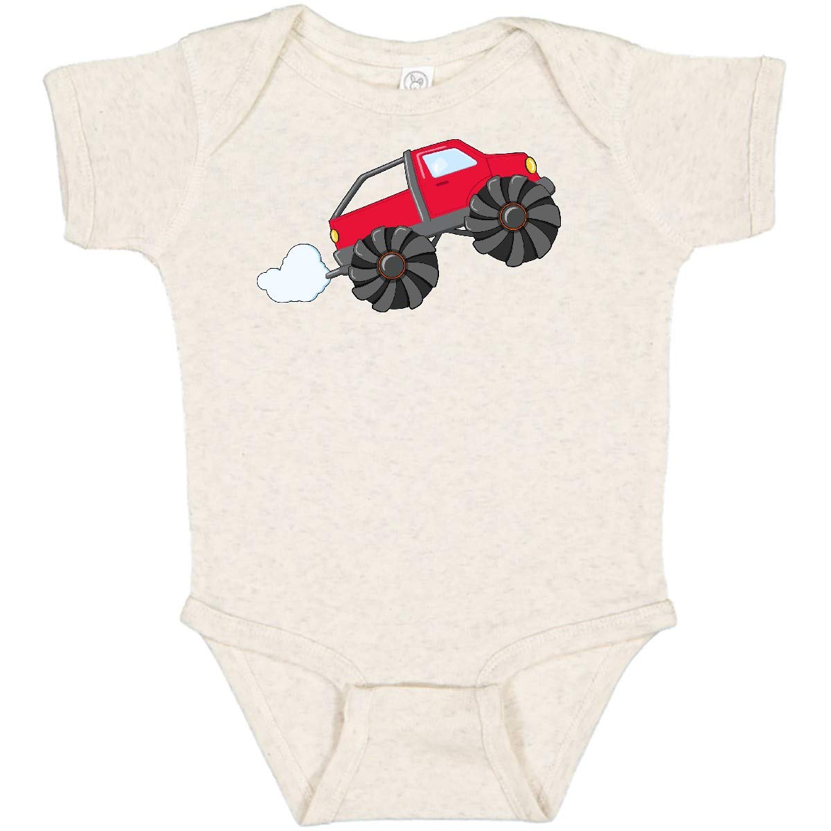 Inktastic Red Monster Truck Action Baby Bodysuit - Soft Cotton Infant Onesie for Boys & Girls - Perfect for Playtime, Birthday Gifts & Car-Themed Nursery Decor